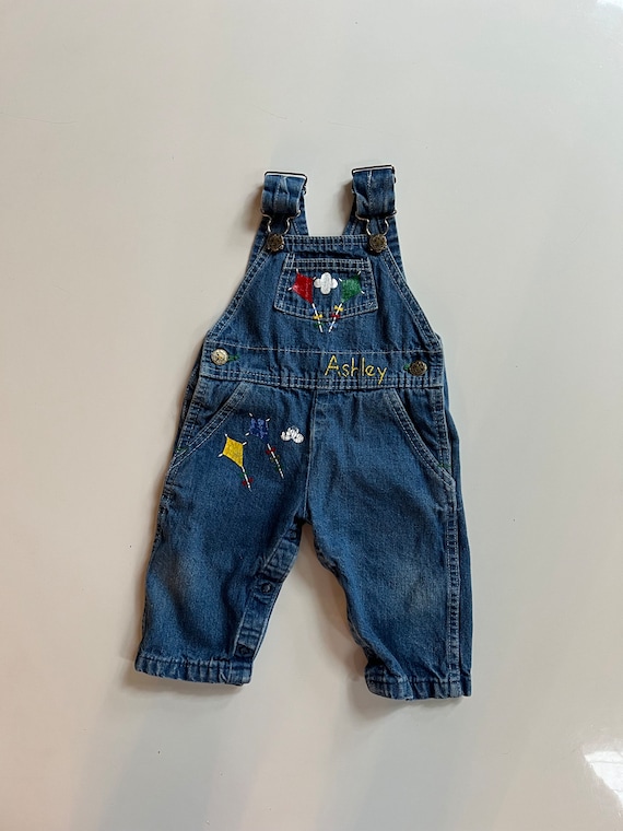Vintage Osh Kosh Denim Overalls With DIY Painted Kites and Name 
