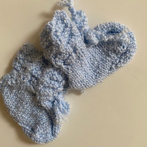 Vintage Handmade Knit Blue Booties for Baby Boy Blue Booties Handmade Baby Gifts Blu Baby Shower Baby Boy Announcement