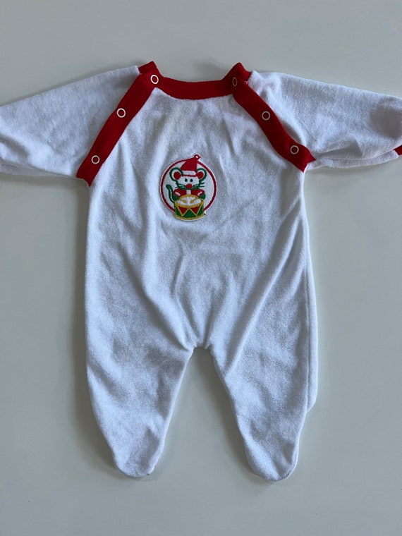 Vintage First Christmas Baby Footie White Terrycl… - image 2