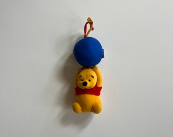 Vintage Winnie the Pooh Stuffed Bear Hokding Bkue Baloon with Music Box Pull String Design Nursery Song Winnie the Pooh Bear Song Plays