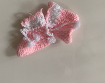 Vintage Handmade Hand Knit Baby Girl Booties Pink Knit Baby Booties Baby Girl Announcement Vintage Baby Girl Baby Vintage