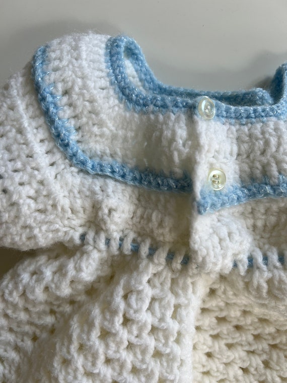 Vintage Handmade Crochet Knit Romper Baby White C… - image 8