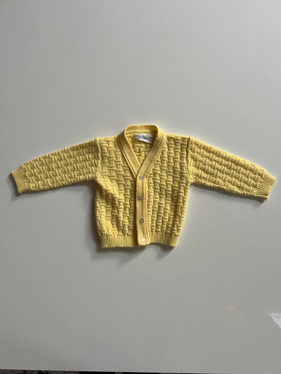 Vintage Yellow Baby Cardigan Acrylic Knit Baby Swe
