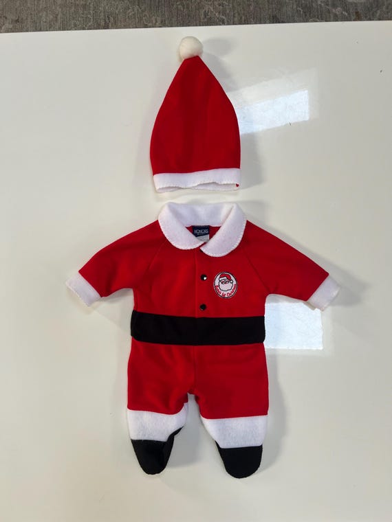 Vintage Red Fleece Santa Suit Footie Romper with Santa Hat Set Babys First Christmas 80s Christmas Santa Baby Kris Kringle Baby Cozy Lounge