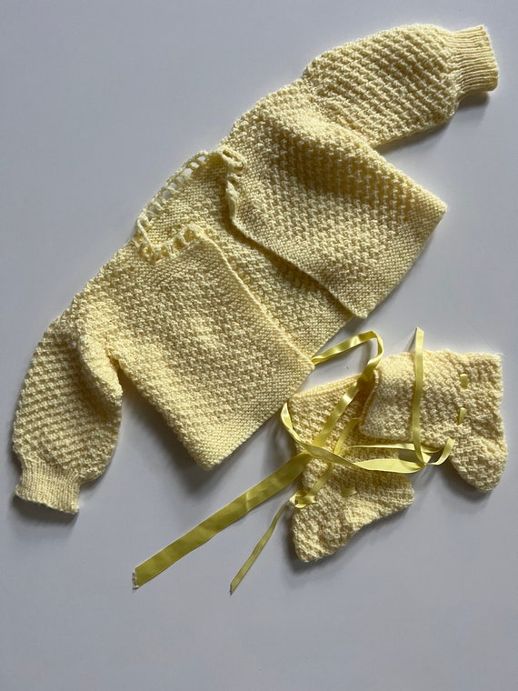 Vintage Yellow Cardigan Baby Sweater Yellow Knit … - image 6
