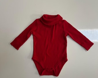 Vintage Y2K Baby Girl Deep Red Cotton Turtleneck Bodysuit by Baby Gap 90s Stlye Cotton Tirtleneck Layering Piece in Burgundy for Baby Girl