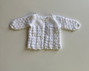 Vintage Handmade Baby Cardigan Bubble Knit Cardigan Square Fit Baby Sweater Hand Knit Baby Gender Neutral Baby White Sweaters Spring Baby