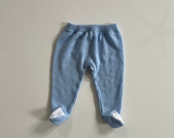 Vintage Blue Knit Footed Pants SweaterPants Baby Pants Winter Baby Blue Pants Acrylic Knit Baby Blue Boy Vintage Cozy