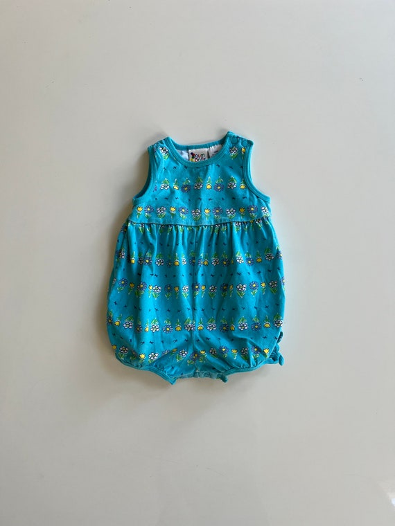Vintage Baby Bubble Romper by Gum Balls Teal with 