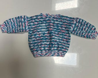 Vintage Handmade Baby zsweater Marbled Pink and Blue and White Knit Pullover Sweater Baby