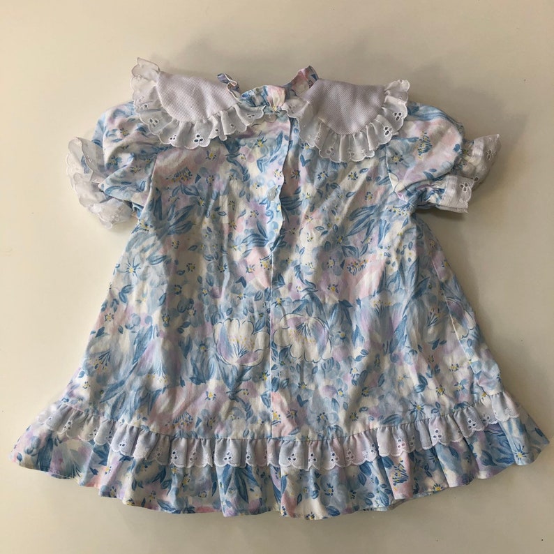 Vintage Blue and Pink Floral Dress by Evy with Lacey Collar