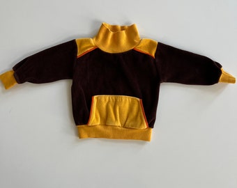 Vintage Healthtex Brown Velour Sweatshirt with Yellow Trim an Turtleneck Na Hand Pocket Healthtex Baby Sweatshirt Velour Pullover Baby Boy