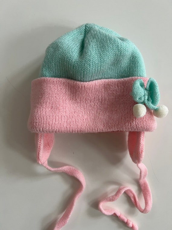 Vintage Acrylic Knit Hat for Baby Girl in Mint Gr… - image 2