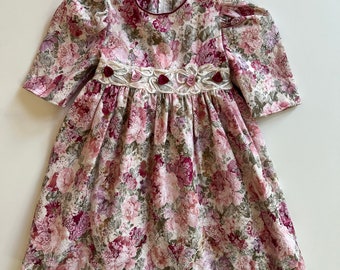 Vintage Dusty Mauve Rose Floral Print in Beige Dress by Peaches N Cream Toddler Girl 80s Dress My Cousin Vinny Era Childrens Vintage Dress