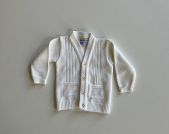 Vintage White Baby Cardigan Acrylic Baby Sweater Old Man Cardigan Baby Boy Sweater 50s Baby Boy Vintage