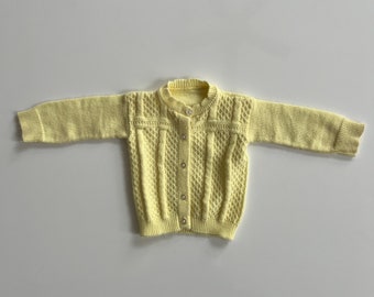 Vintage Handmade Knit Baby Cardigan Soft Yellow Baby Gender Neutral Cardigan Lemon Yellow Button Down Cardigan Baby Clothes Yellow