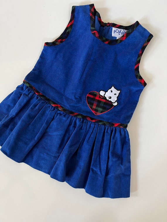 Vintage Cobalt Blue Corduroy Dress Jumper with Sc… - image 5