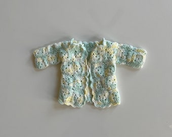 Vintage Handmade Knit Sweater Cardigan in Green and Yellow Baby Sweater Spring Sweater Baby Boy Gender Neutral Baby Sweaters Yellows Greens