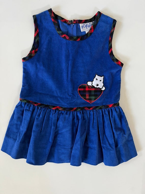 Vintage Cobalt Blue Corduroy Dress Jumper with Sc… - image 6