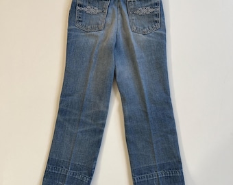 Vintage Wrangler Kids Jeans Young Girl Retro Wrangler Denim Fashion Jeans Stylish Vintage Jeans for Child 6X Slim Light Blue Embroidered