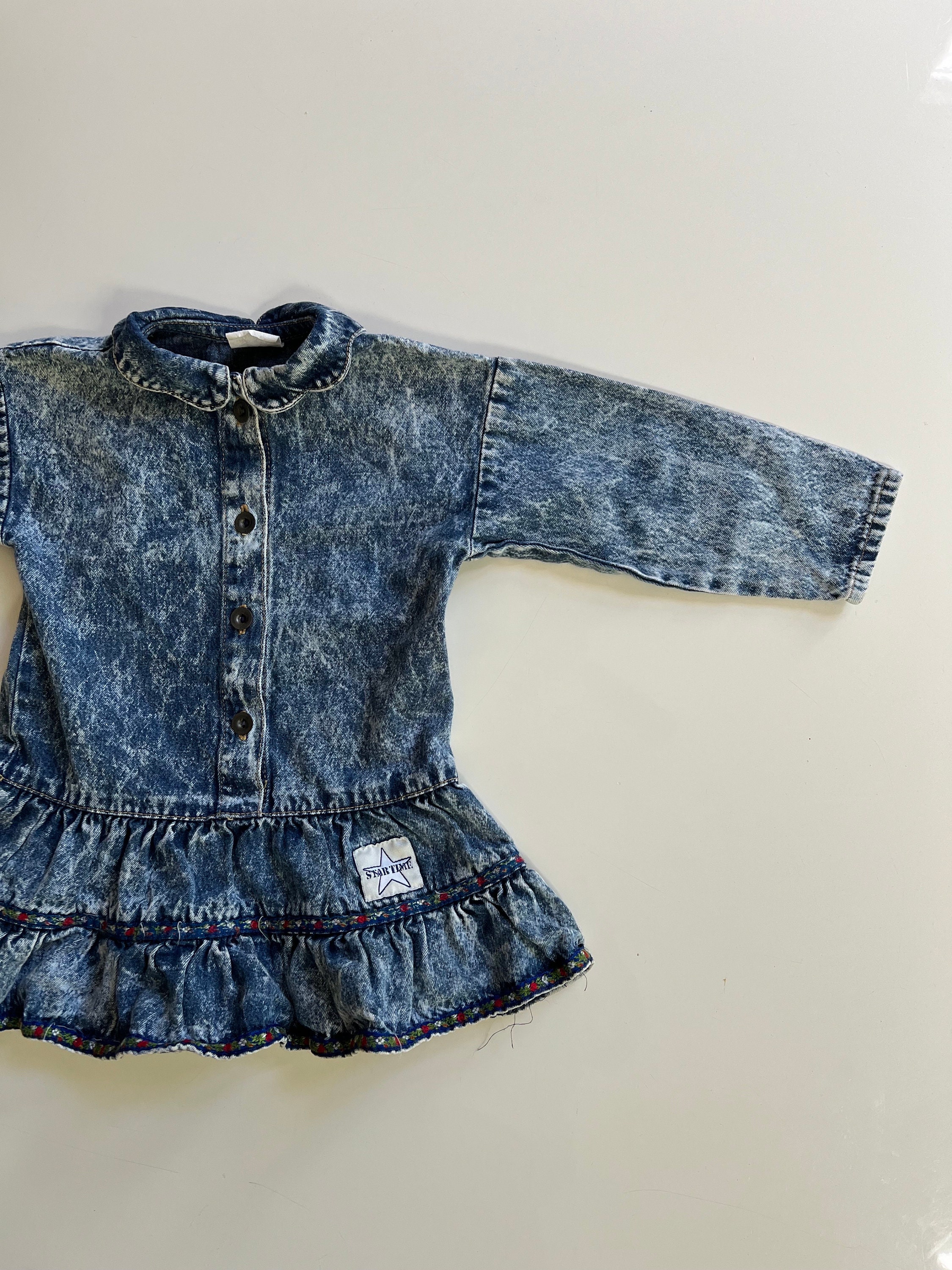 Vintage Acid Wash Denim Dress 80s Acid Wash Jean Dress Long 