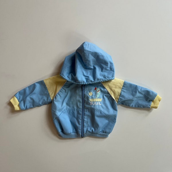 Vintage Baby Jacket Light Blue and Yellow with Sailing Bear Boat Life Baby Yacht Life Baby Boats Baby Bears Vintage newborn Boy Hush Puppies