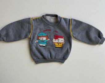 Vintage Gray Sweatshirt with Sailing Theme Girl and Cat Silly Sweater Baby Heather Gray Yacht Life Sailor Baby Boy Vintage Kids Clothes