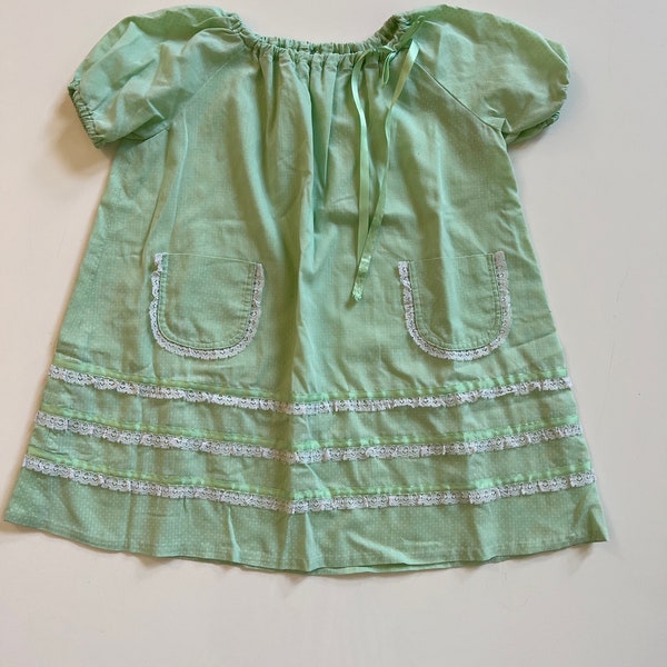 Vintage Handmade Dress Pistachio Green Boho Dress Girl Handmade Mint Green Dotted Dress Toddler Vintage Handmade 70s Mint Green Dress Girls