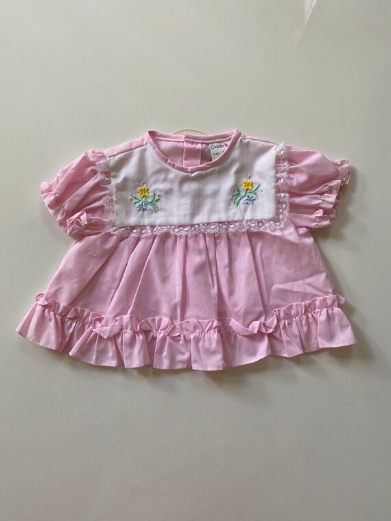 Vintage Cradle Togs Pink Baby Dress with White Square… - Gem