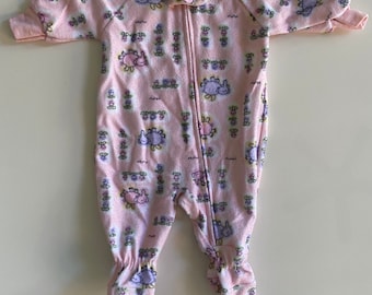 Vintage Pink Fleece Footed Zipper Pajamas with Pink and Purple Elephants by Carters Brand