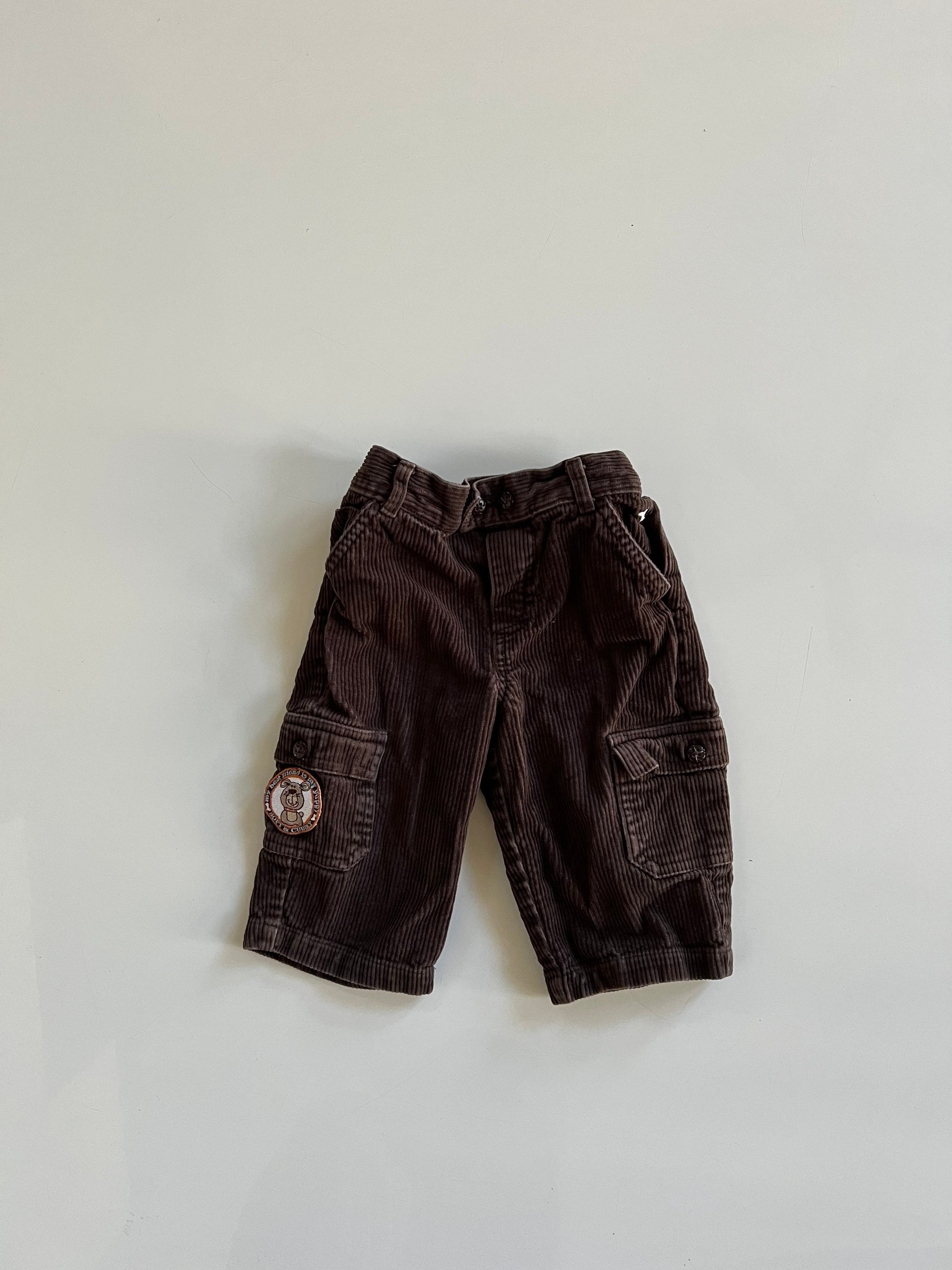Slip On Corduroy Trousers for Boys - brown medium solid with design, Boys
