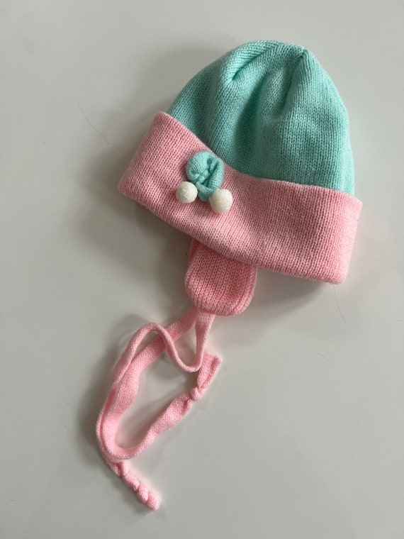 Vintage Acrylic Knit Hat for Baby Girl in Mint Gr… - image 3