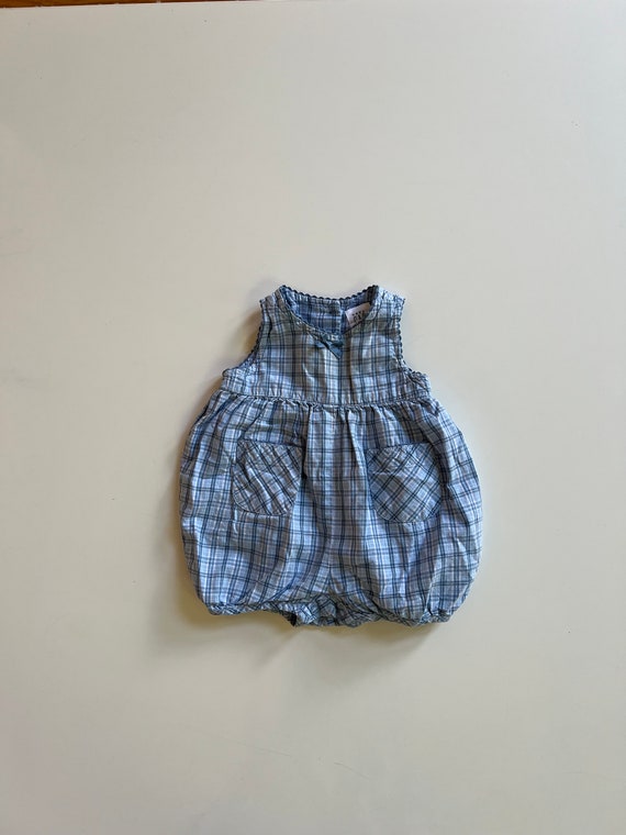 Vintage 90s Blue Plaid Bubble Tank Romper from Bab