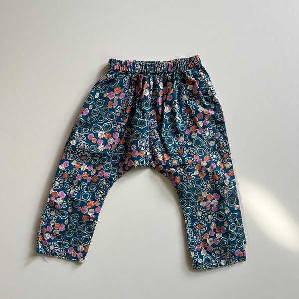 Vintage Handmade Cotton Harem Pant Pull On Casual Cotton Light Weight Spring Pants Summer Pants Toddler Girl Fun Pants Shapes and Swirls