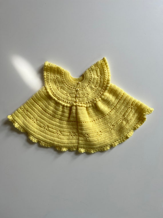 Vintage Handmade Knit Baby Dress in Lemon Yellow S