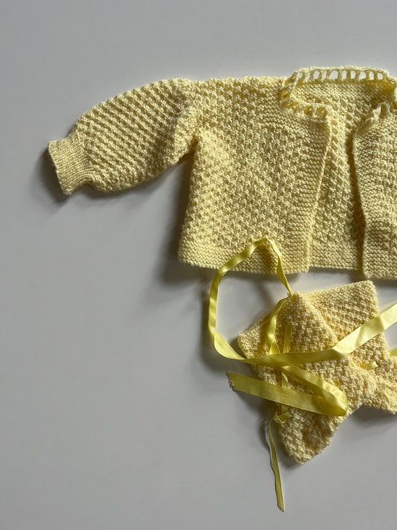 Vintage Yellow Cardigan Baby Sweater Yellow Knit … - image 2