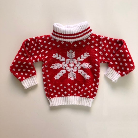 Vintage Christmas Sweater Baby Sweater Turtleneck Red Etsy