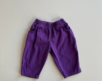 Vintage Purple Pants by Sprockets All Cotton 90s Fit Purple Pants Elastic Waist Tiny Girl Pants Baby Vintage Girl