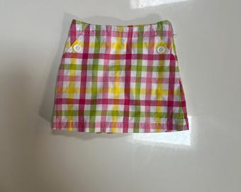 Vintage Gymboree Y2K Pink Green Yellow Plaid Preppy Skirt with Shorts Underneath Button Pockets Southern Bell Palm Springs Toddler Girl Golf