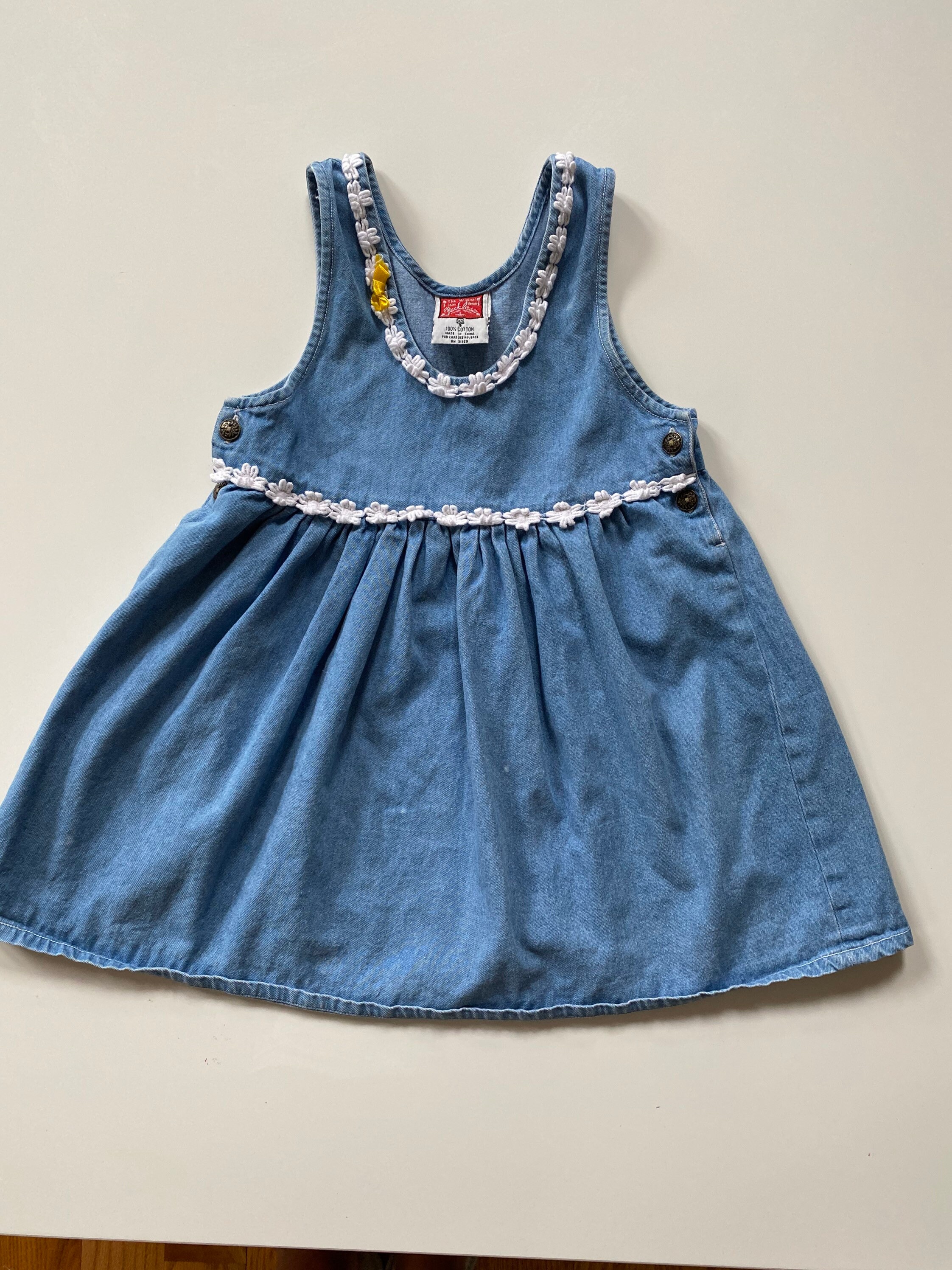 Vintage Denim Jumper Dress With Daisy Trim for Toddler Girl | Etsy ...