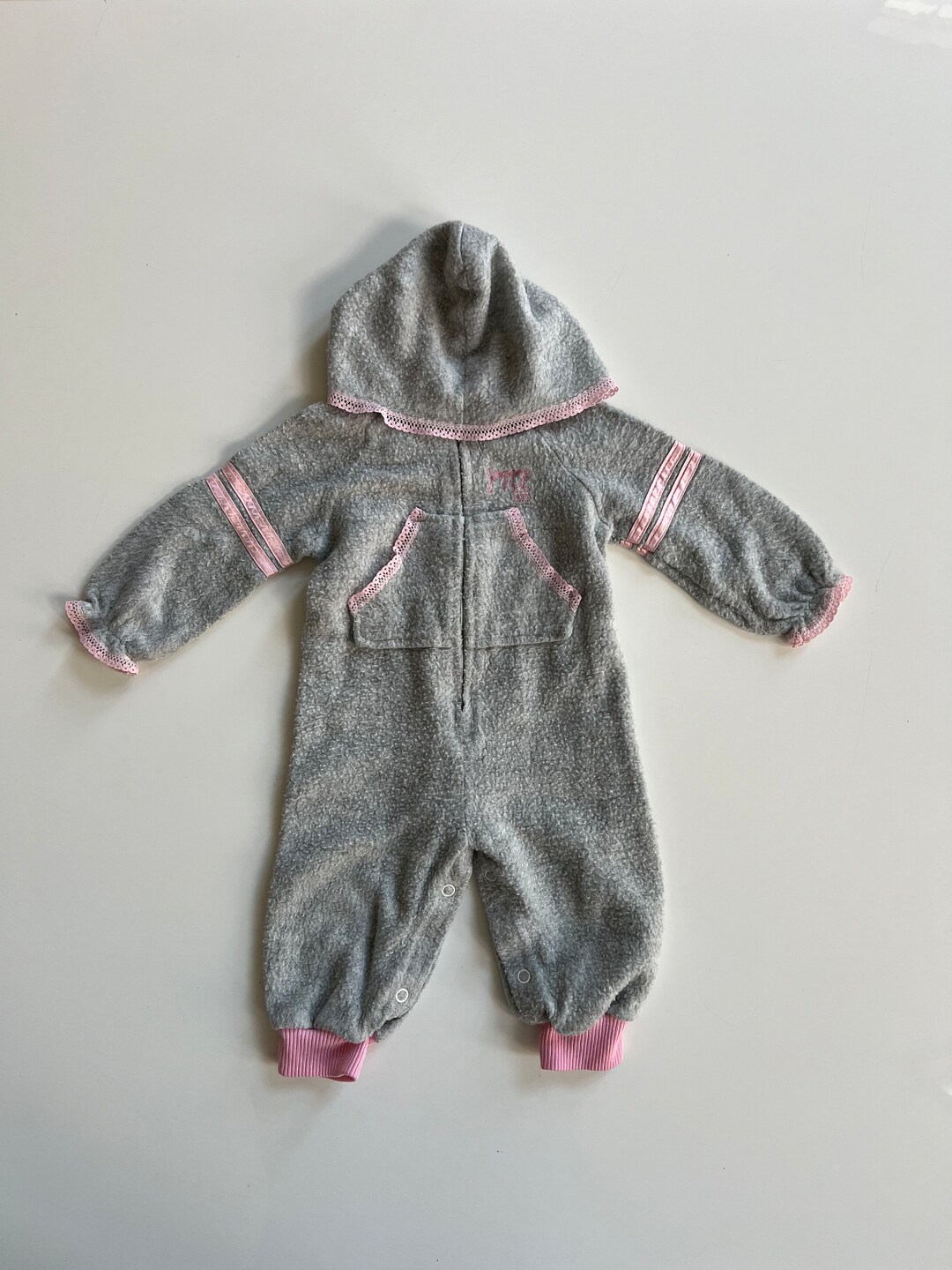 Vintage Gray Fleece Jogger Suit Baby Girl Fleece Coverall Running Baby