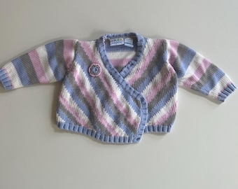 Vintage MiniWear Knit Wrap Cardigan Pastel Pink Blue Tan Cream Chevron Knit Toddler Girl Cardigan Cotton Blend Spring Sweater Light Jacket