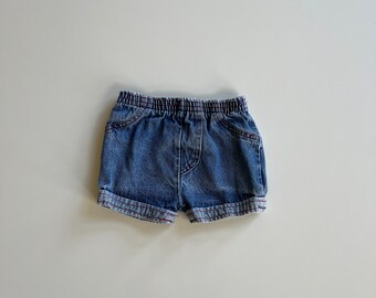 Vintage Denim Shorts with Cuff Cotton Denim Toddler Short Jean Shorts Baby Shorts Toddler Shorts Blue Jean Rolled Hem Shorts No Brand