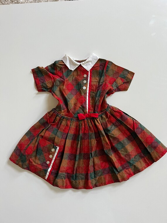 Vintage Handmade Red and Green Plaid Short Sleeve… - image 1