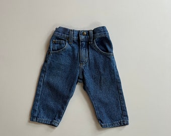 Vintage Jeans Baby Denim by Riders 90s Fit Straight Leg Dad Jeans for Baby Medium Blue Wash Elastic Waist Baby Pants