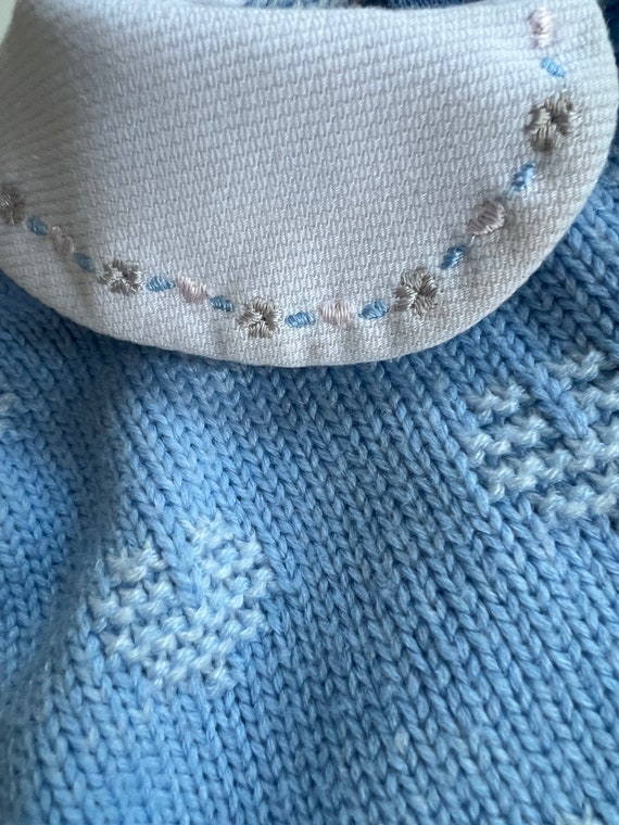 Vintage Blue Knit Sweater with White Hearts Blue … - image 9