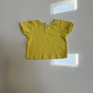 Vintage Yellow 90s Baby Tee with Ribbon Bow and Satin Elastic Trim Cap Sleeves by All Mine Baby Gorl Yellow Y2K Baby Tee Layering Shirt