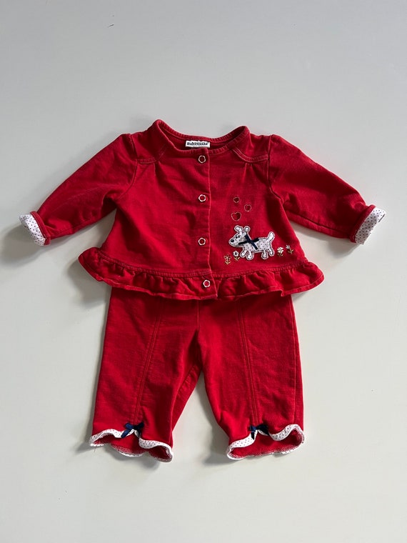 Vintage Red Sweats Baby Girl Sweat Suit Puppy Butt