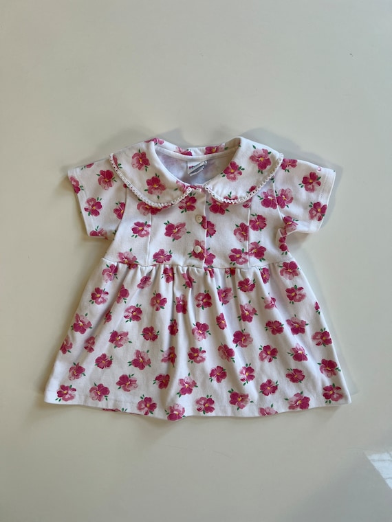 Vintage Osh Kosh Pink Floral Cotton Dress with Col