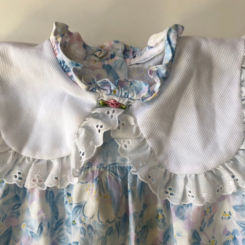 Vintage Blue and Pink Floral Dress by Evy with Lacey Collar